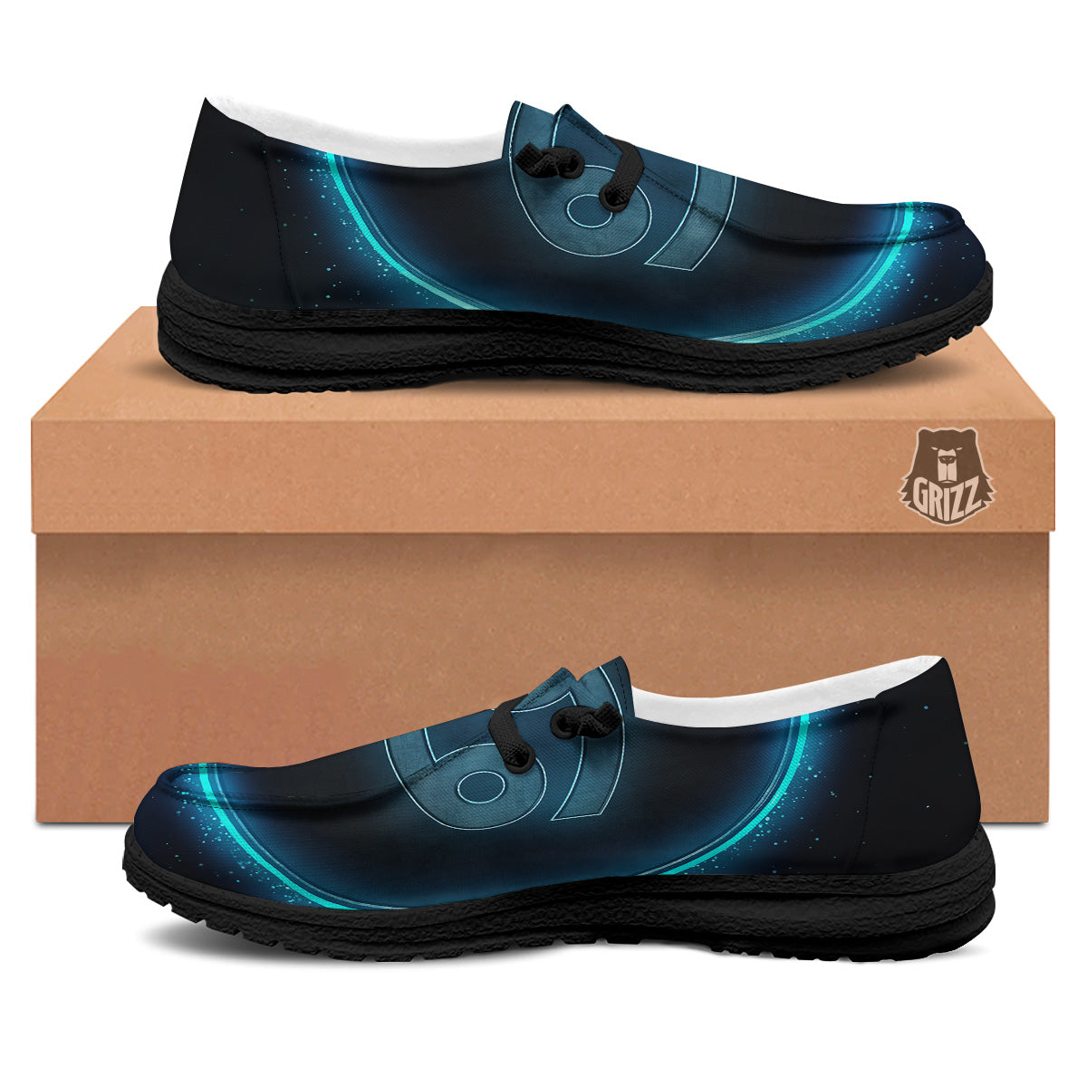 Zodiac Sign Blue Cancer Print Black Loafers-grizzshop