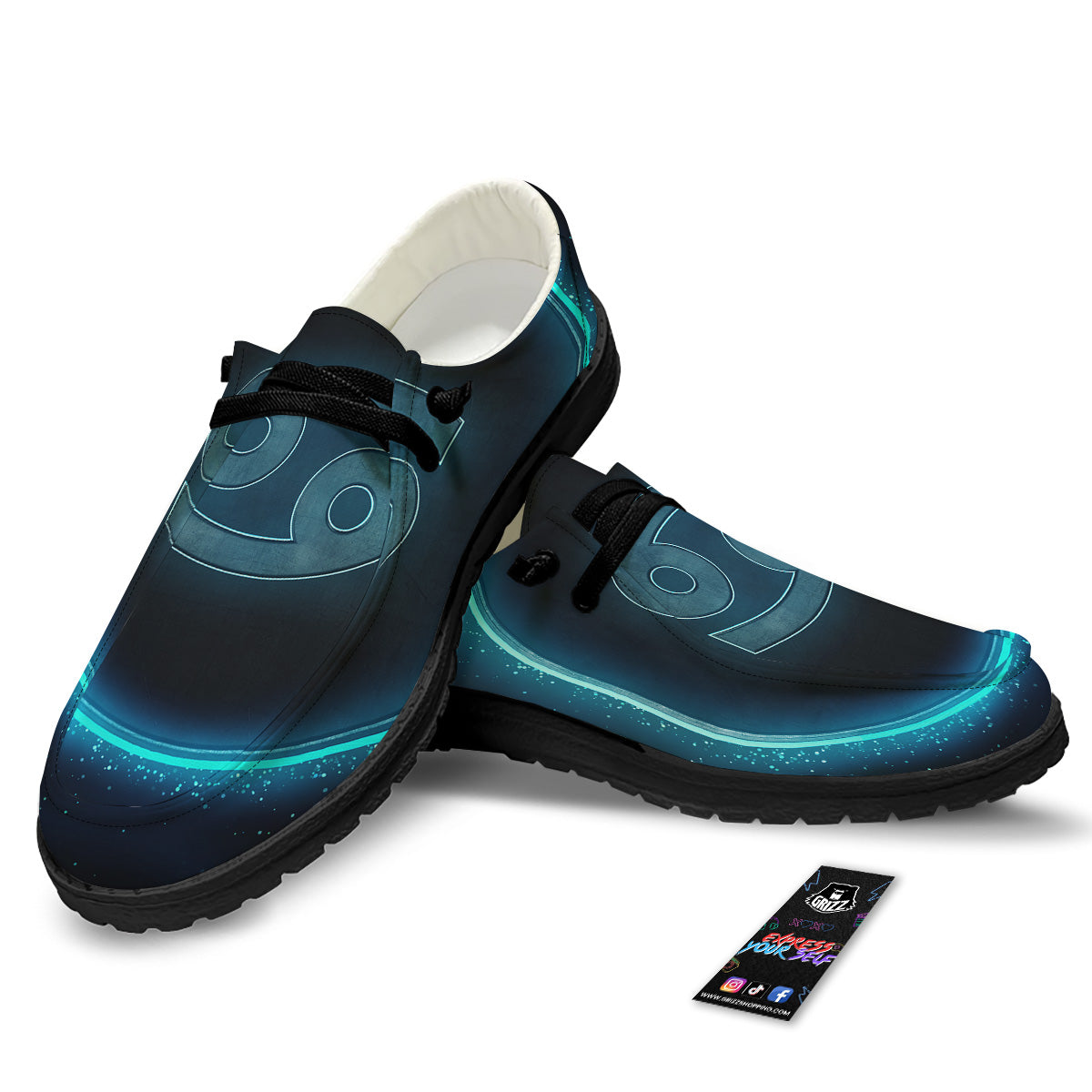 Zodiac Sign Blue Cancer Print Black Loafers-grizzshop