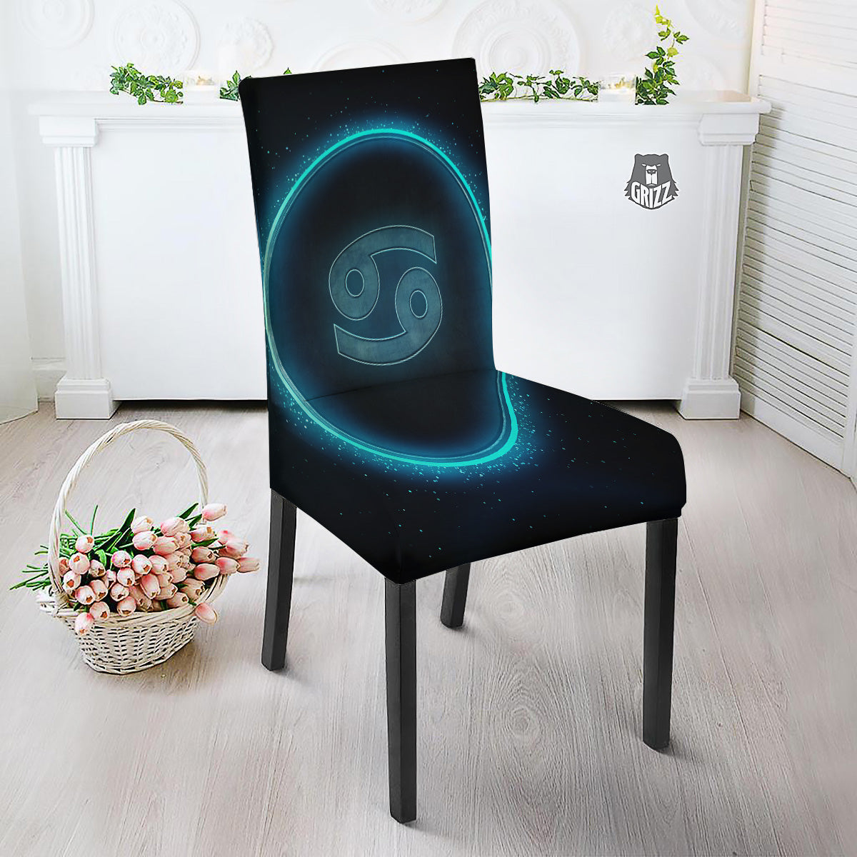 Zodiac Sign Blue Cancer Print Dining Chair Slipcover-grizzshop
