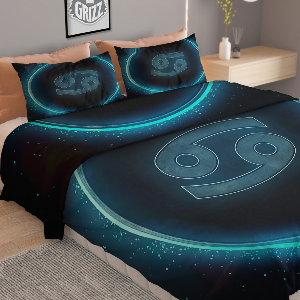 Zodiac Sign Blue Cancer Print Duvet Cover Bedding Set