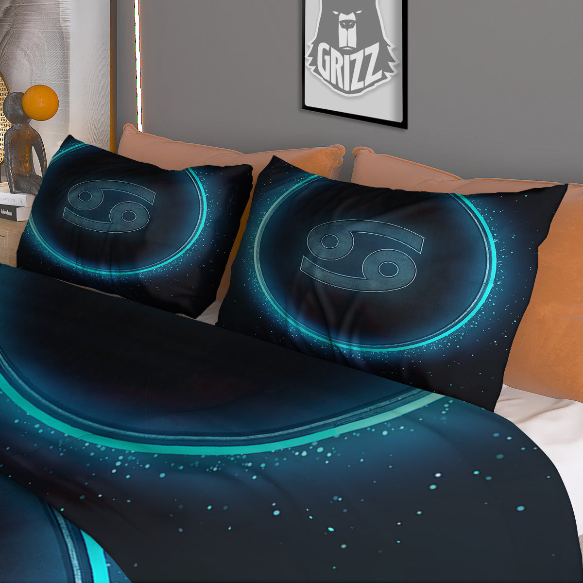 Zodiac Sign Blue Cancer Print Duvet Cover Bedding Set