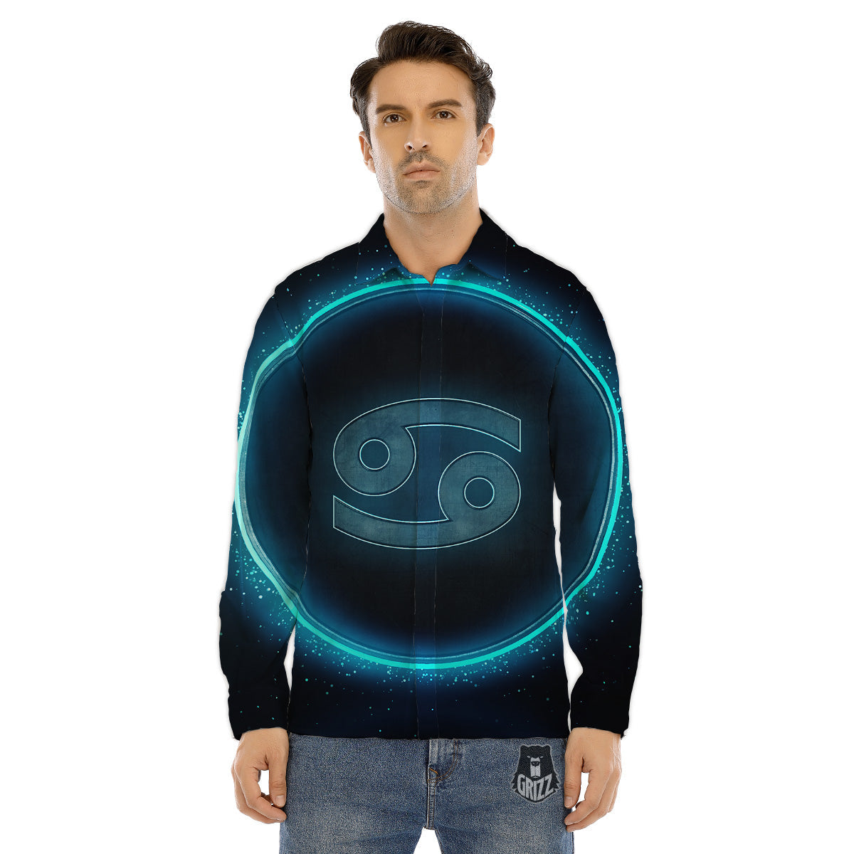 Zodiac Sign Blue Cancer Print Men's Dress Shirts-grizzshop