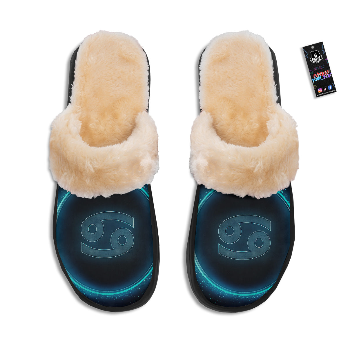 Zodiac Sign Blue Cancer Print Slippers-grizzshop