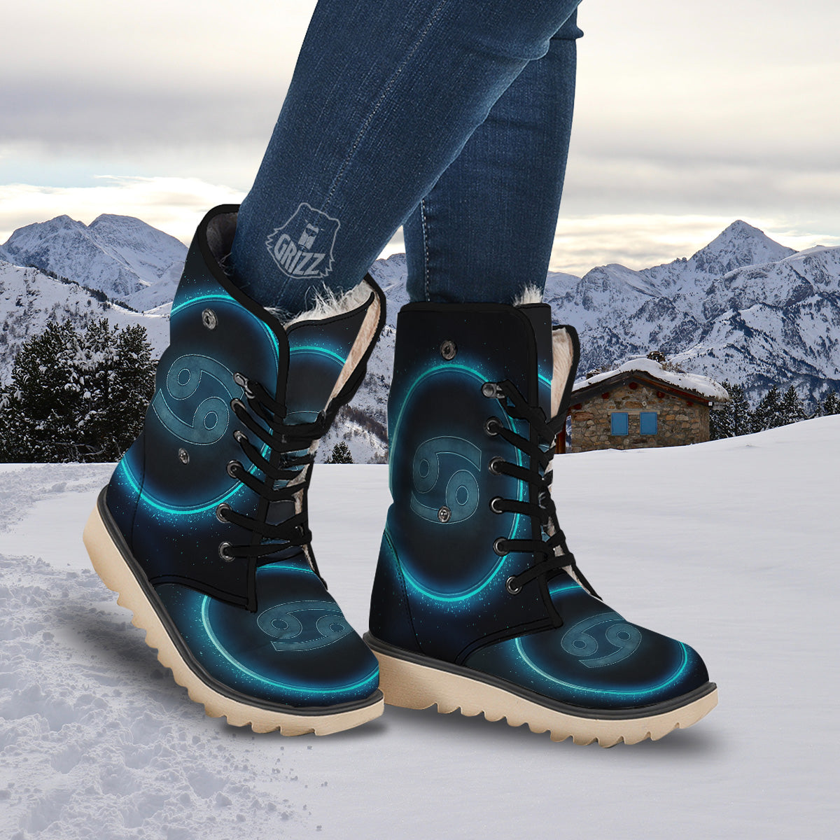 Zodiac Sign Blue Cancer Print Snow Boots-grizzshop