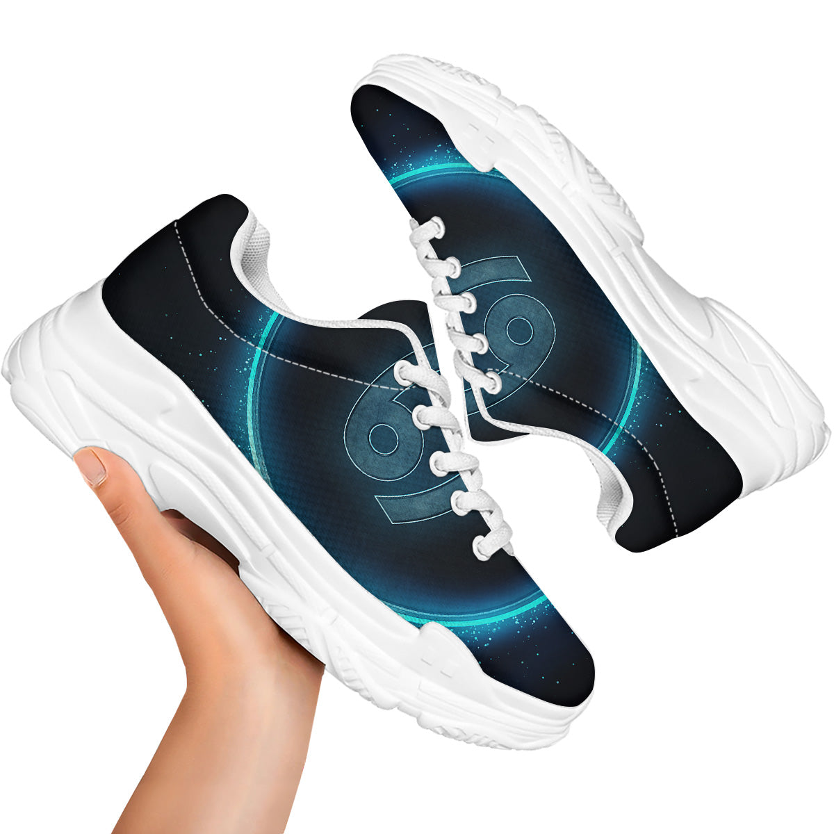 Zodiac Sign Blue Cancer Print White Chunky Shoes-grizzshop