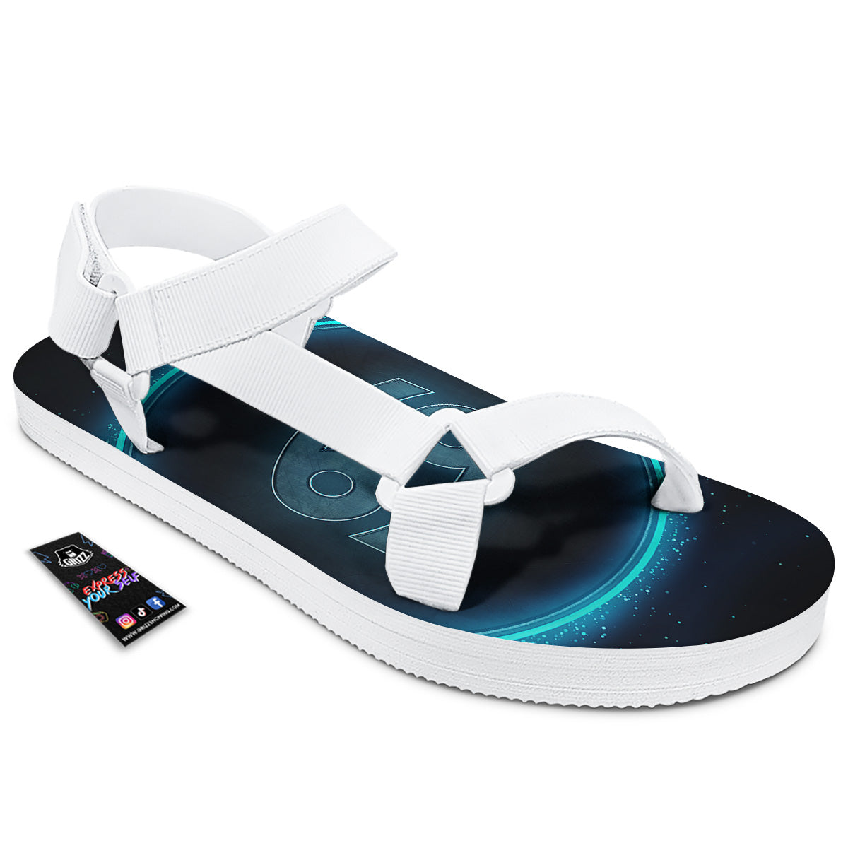 Zodiac Sign Blue Cancer Print White Open Toe Sandals-grizzshop