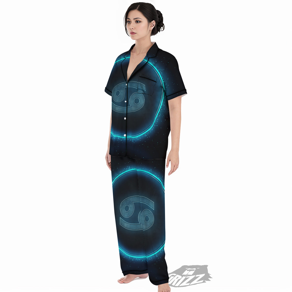 Zodiac Sign Blue Cancer Print Women's Pajamas Set-grizzshop