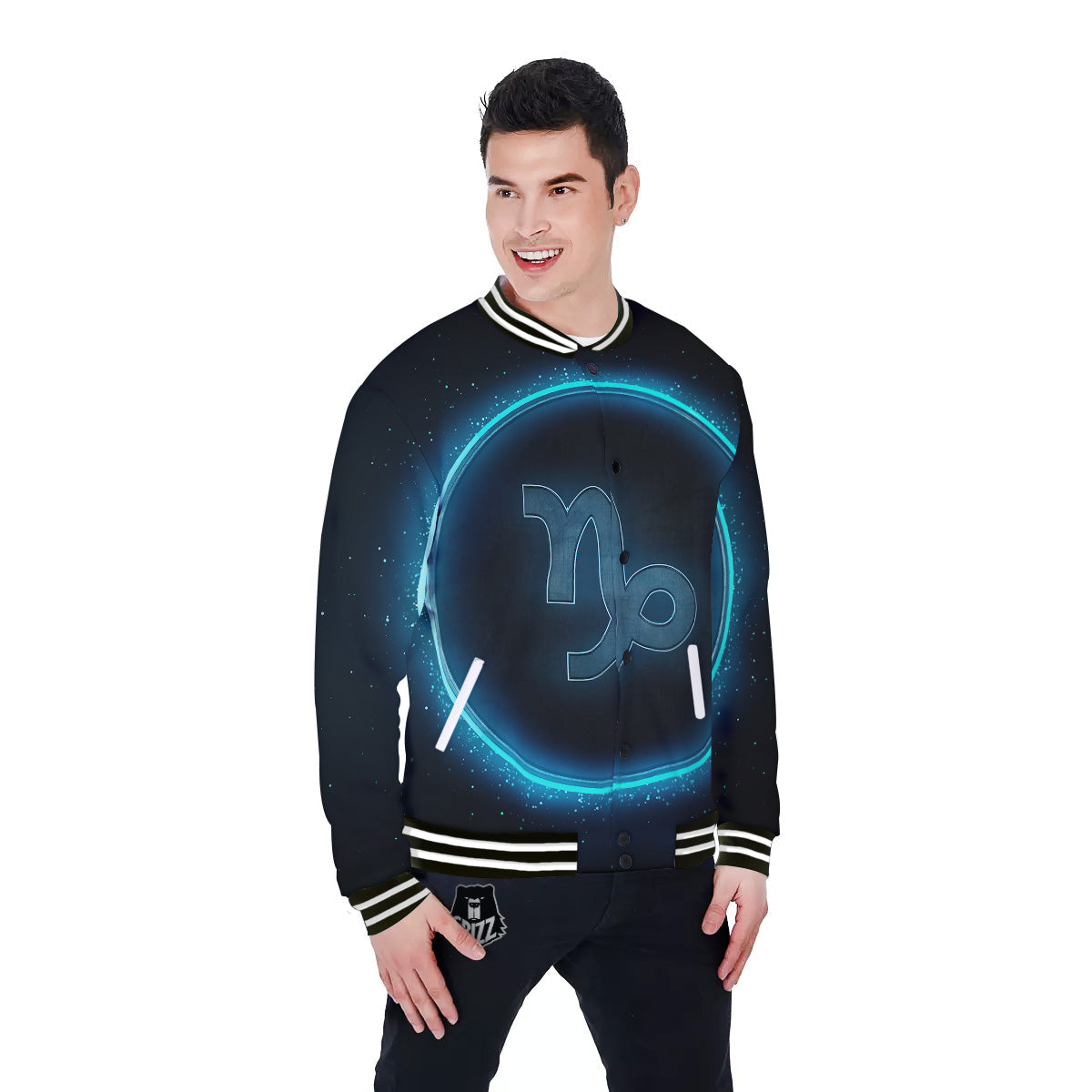 Zodiac Sign Blue Capricorn Print Baseball Jacket-grizzshop