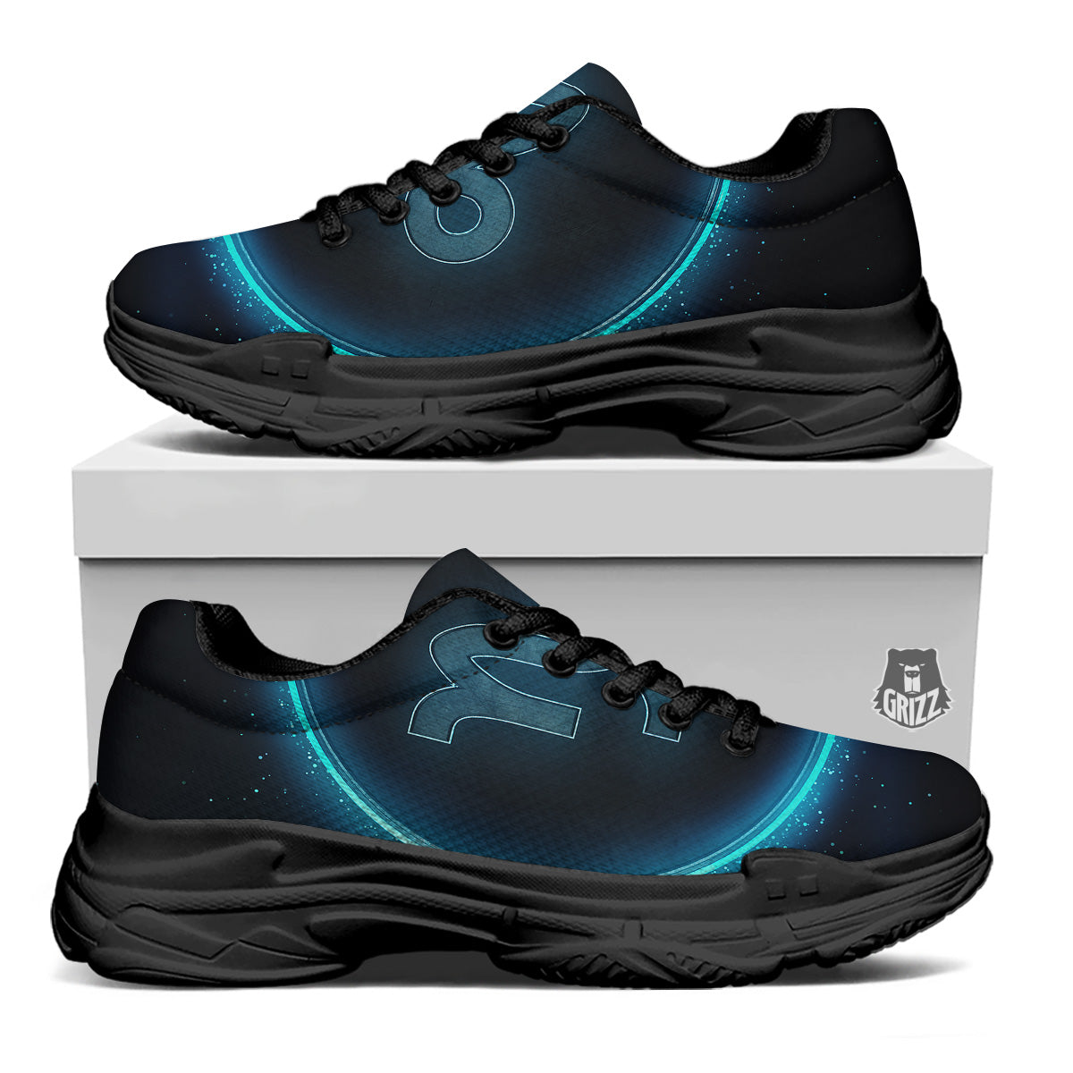 Zodiac Sign Blue Capricorn Print Black Chunky Shoes-grizzshop