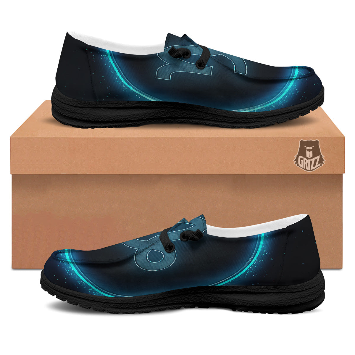Zodiac Sign Blue Capricorn Print Black Loafers-grizzshop