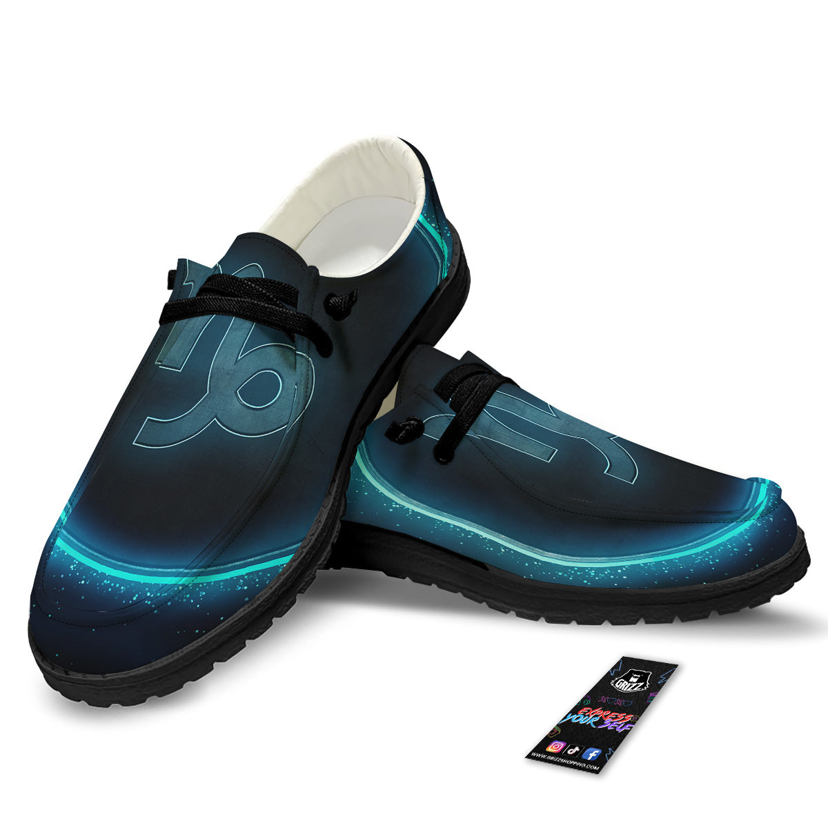 Zodiac Sign Blue Capricorn Print Black Loafers-grizzshop