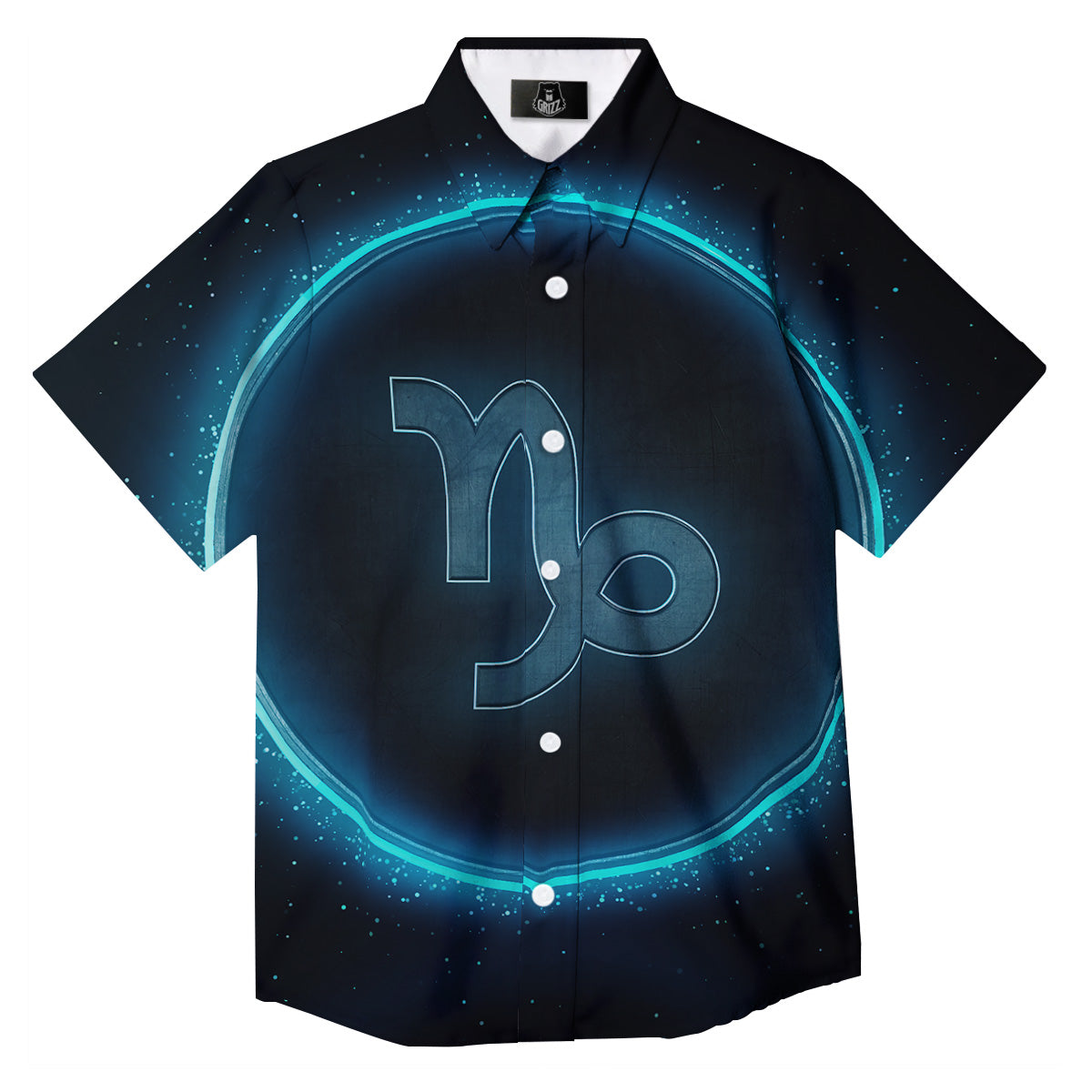Zodiac Sign Blue Capricorn Print Button Up Shirt-grizzshop
