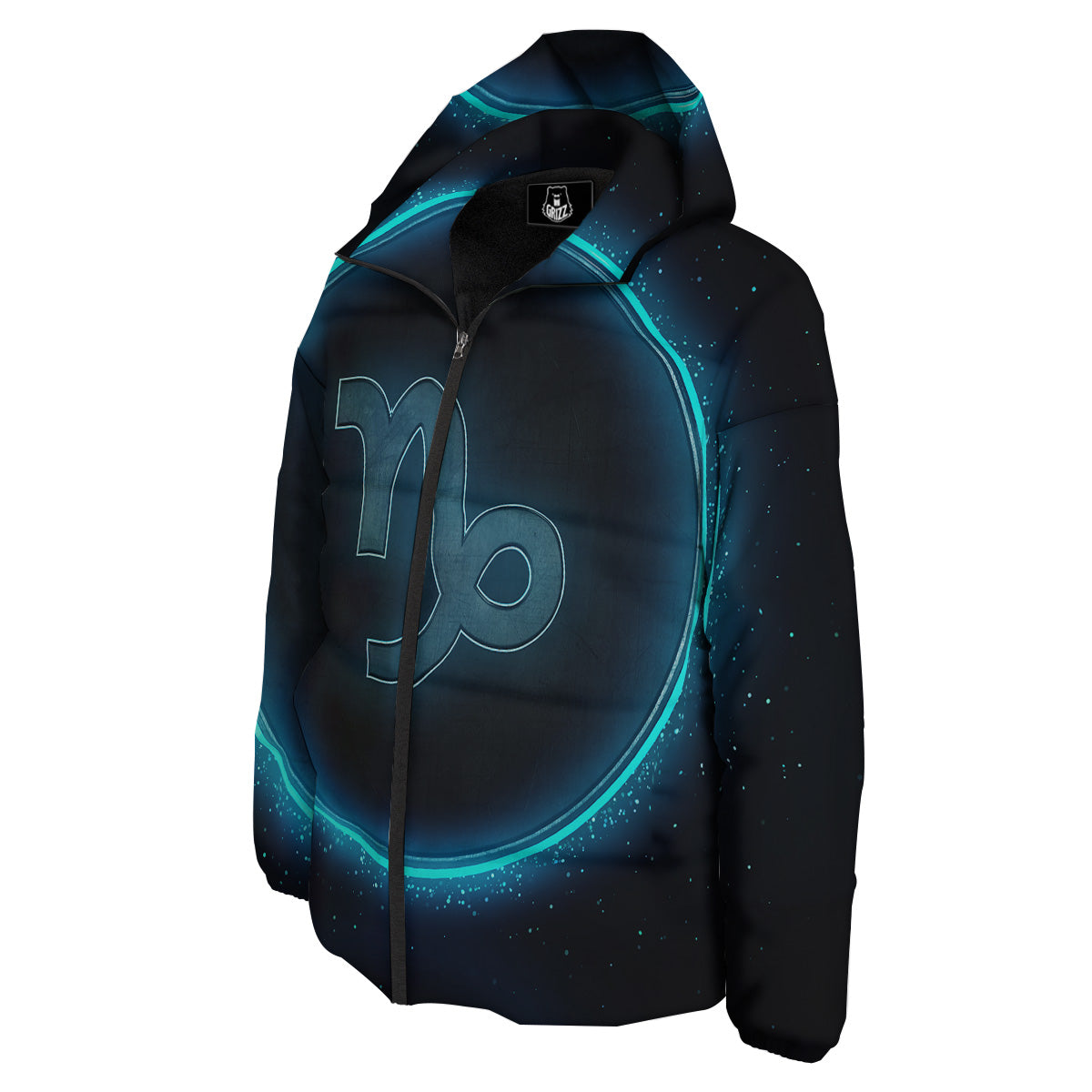 Zodiac Sign Blue Capricorn Print Down Jacket-grizzshop
