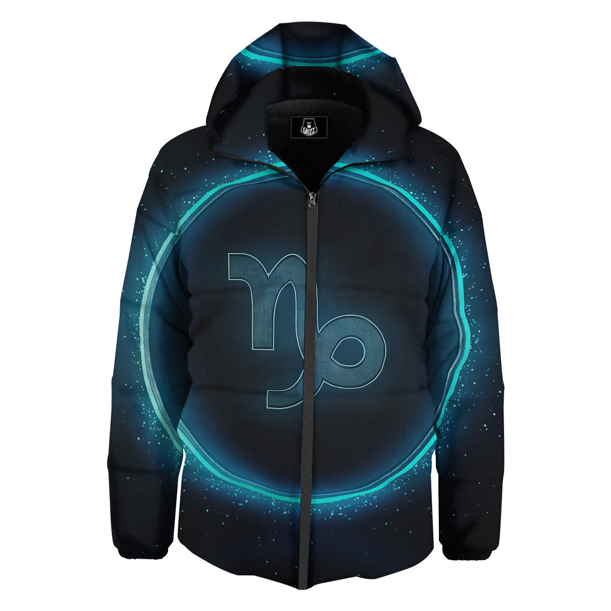 Zodiac Sign Blue Capricorn Print Down Jacket-grizzshop