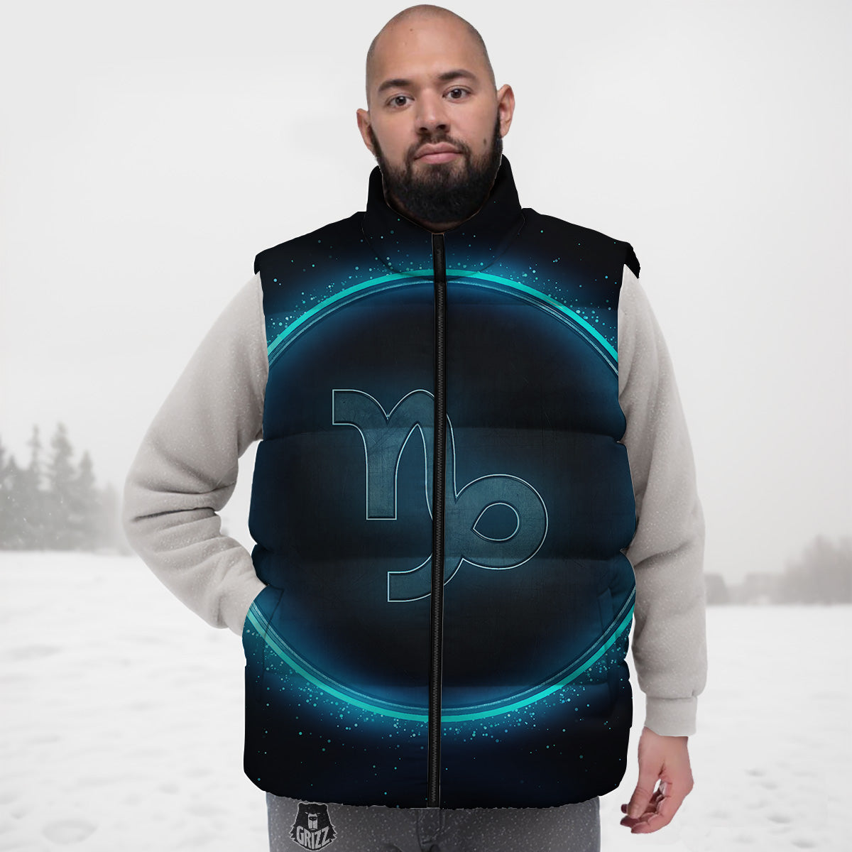 Zodiac Sign Blue Capricorn Print Down Vest