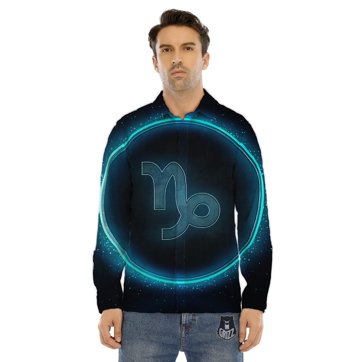 Zodiac Sign Blue Capricorn Print Men's Dress Shirts-grizzshop