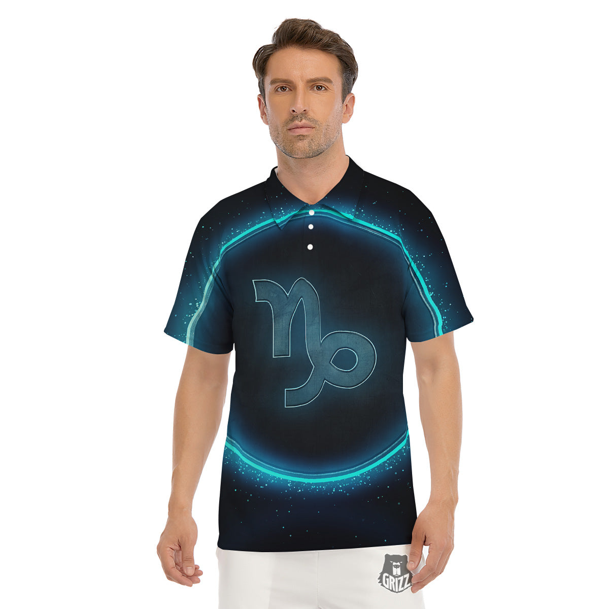 Zodiac Sign Blue Capricorn Print Men's Golf Shirts-grizzshop