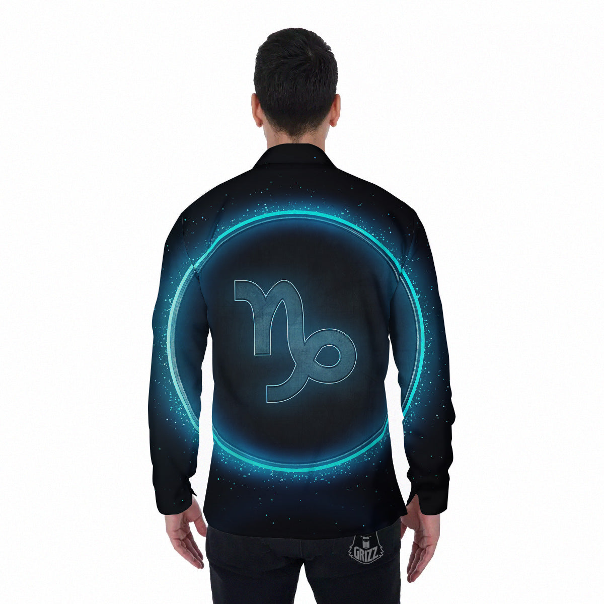 Zodiac Sign Blue Capricorn Print Men's Long Sleeve Shirts-grizzshop