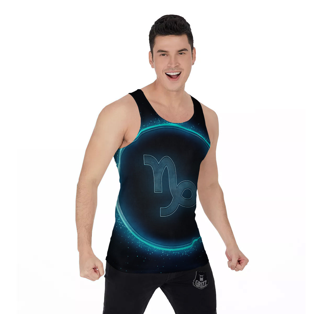 Zodiac Sign Blue Capricorn Print Men's Tank Top-grizzshop