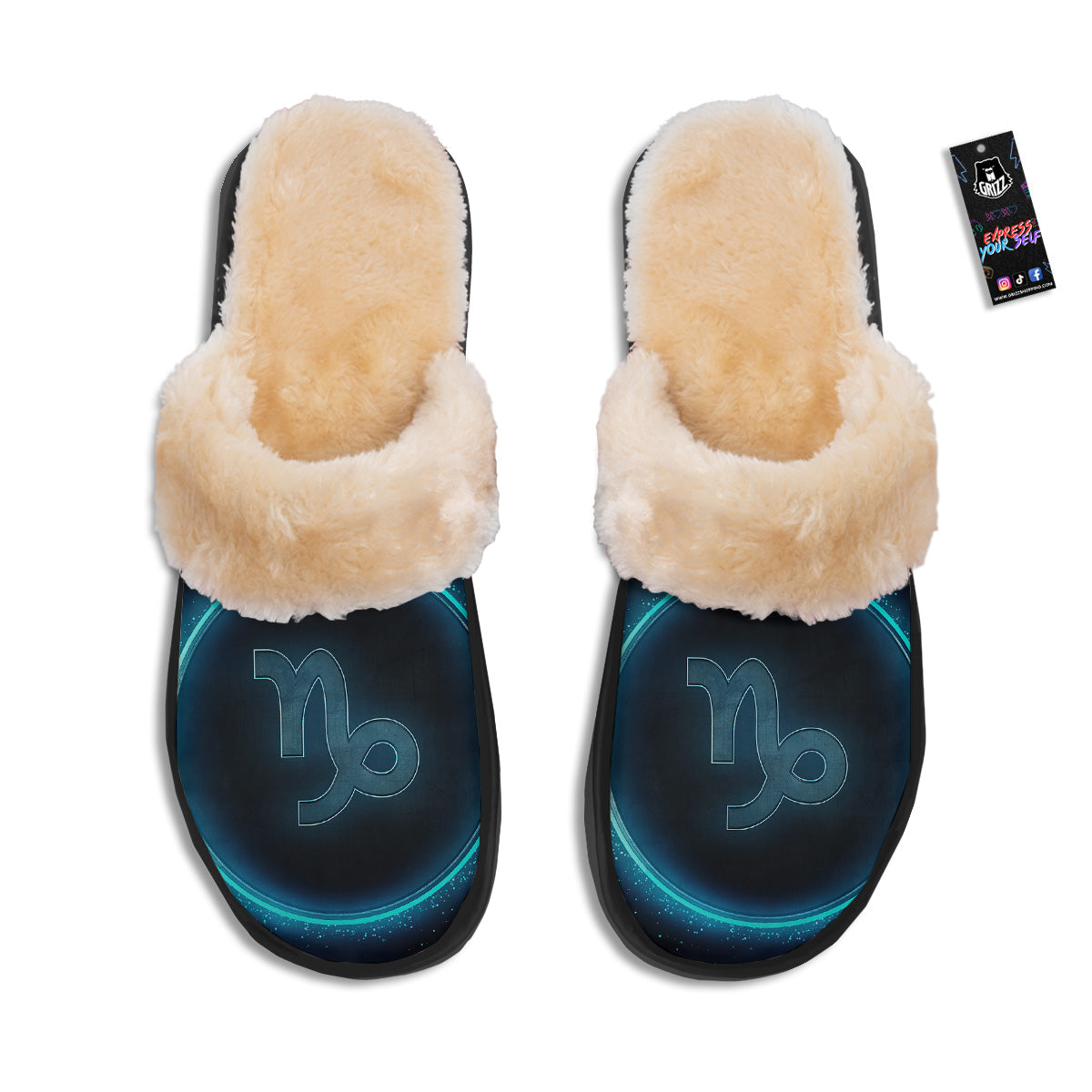 Zodiac Sign Blue Capricorn Print Slippers-grizzshop