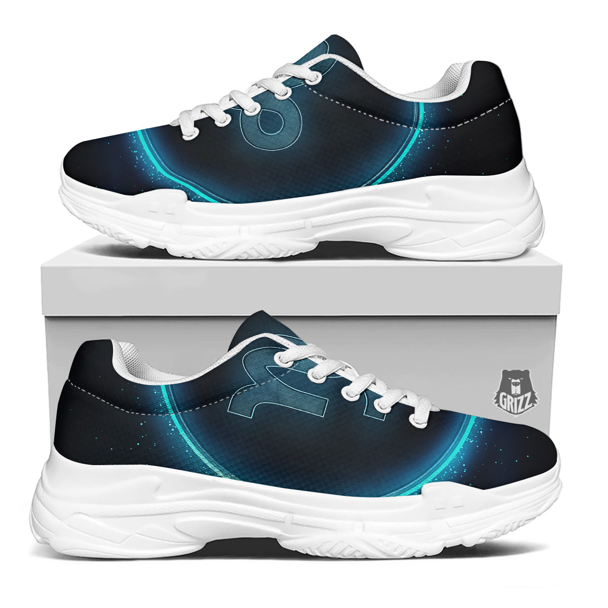 Zodiac Sign Blue Capricorn Print White Chunky Shoes-grizzshop