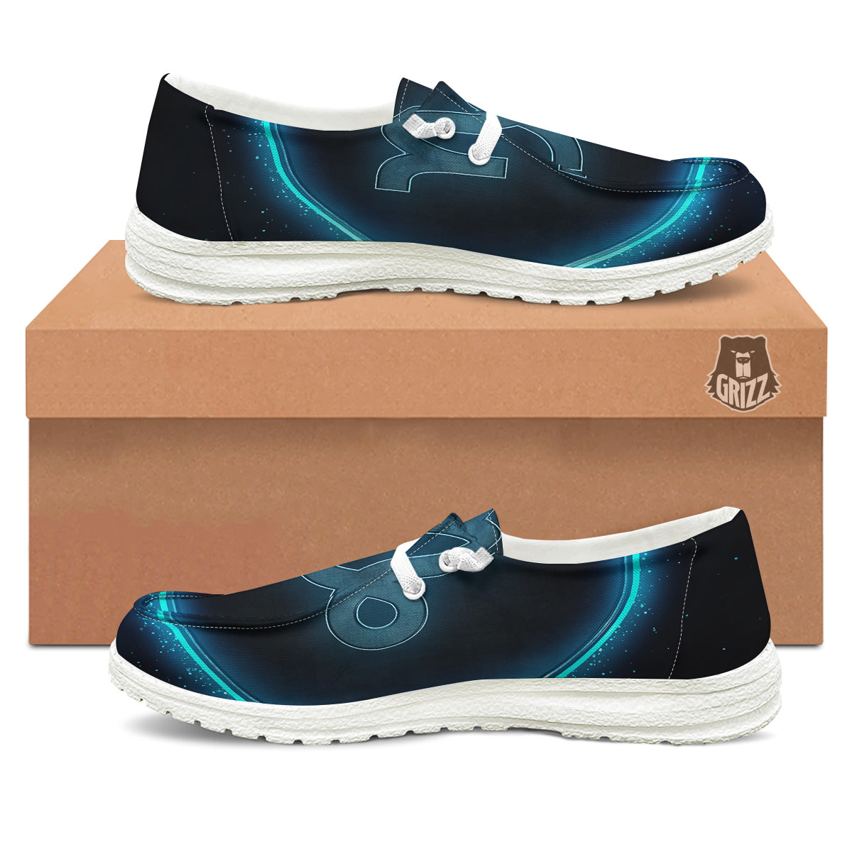 Zodiac Sign Blue Capricorn Print White Loafers-grizzshop