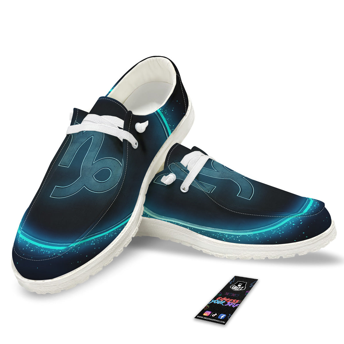 Zodiac Sign Blue Capricorn Print White Loafers-grizzshop