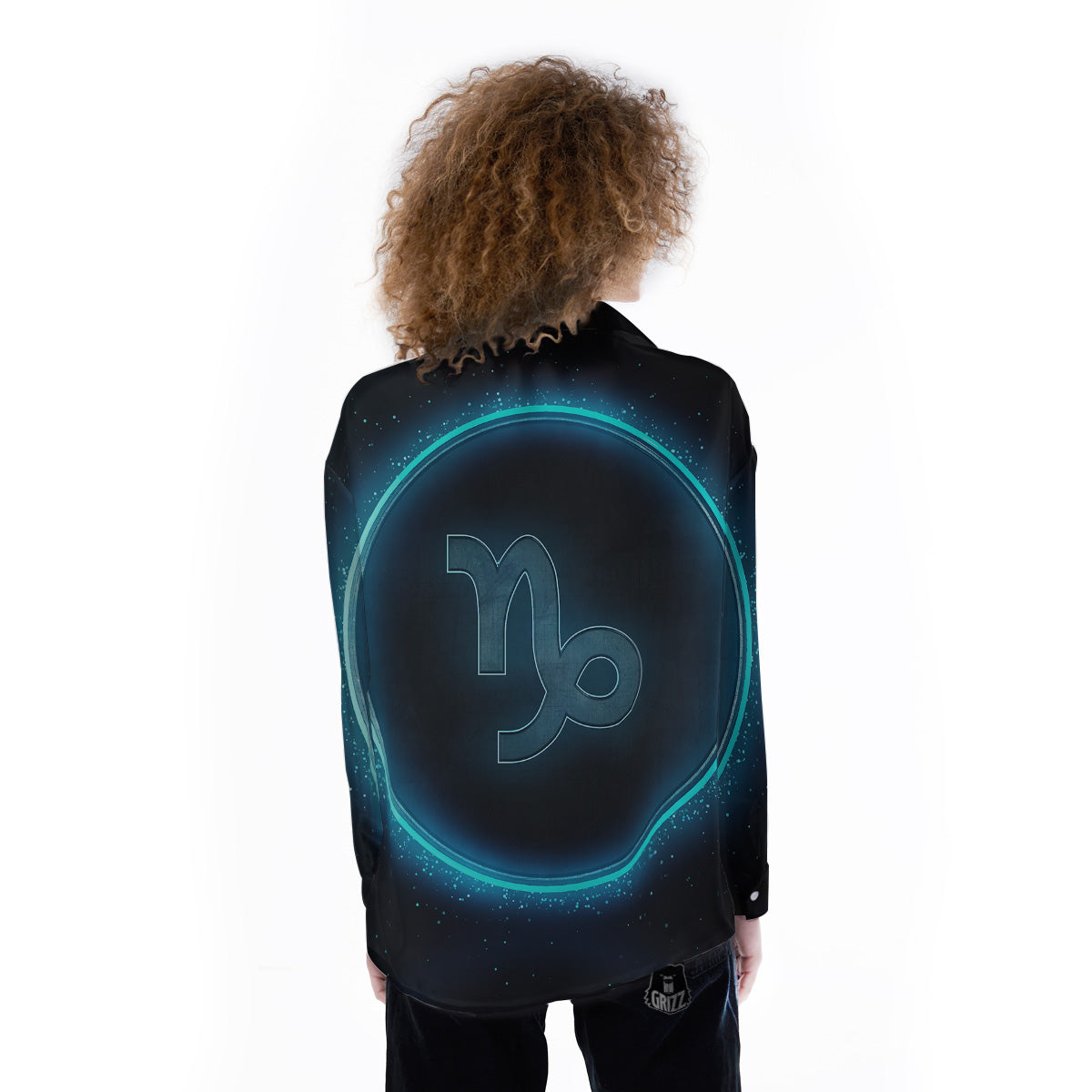 Zodiac Sign Blue Capricorn Print Women's Long Sleeve Shirts-grizzshop