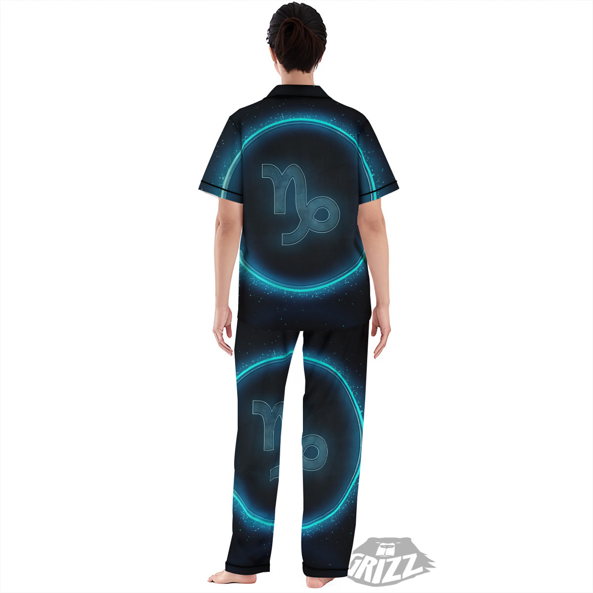 Zodiac Sign Blue Capricorn Print Women's Pajamas Set-grizzshop