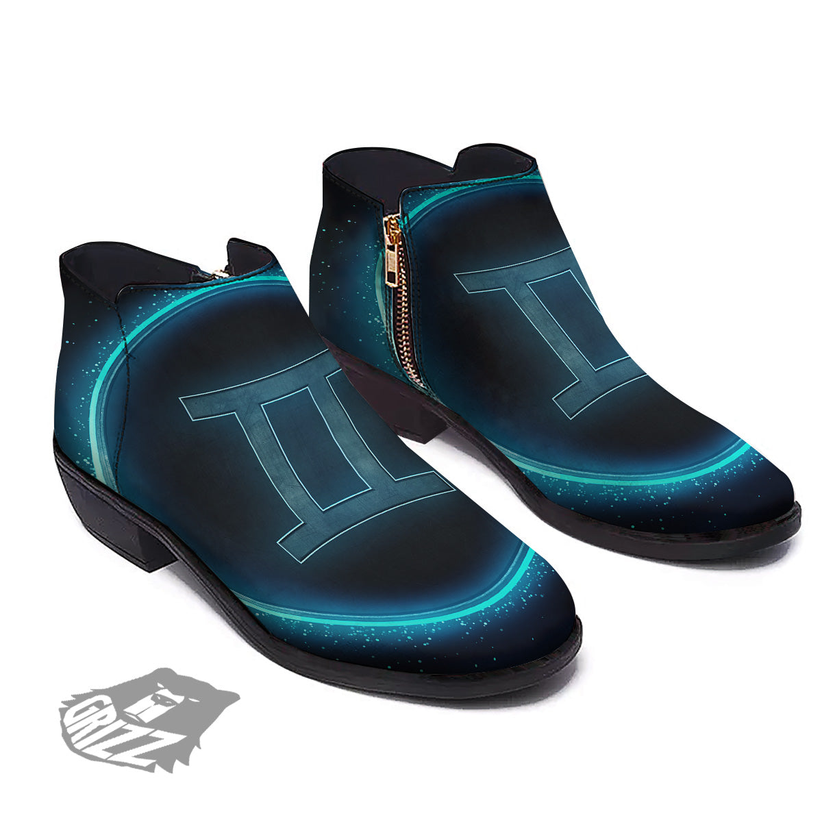 Zodiac Sign Blue Gemini Print Ankle Boots-grizzshop