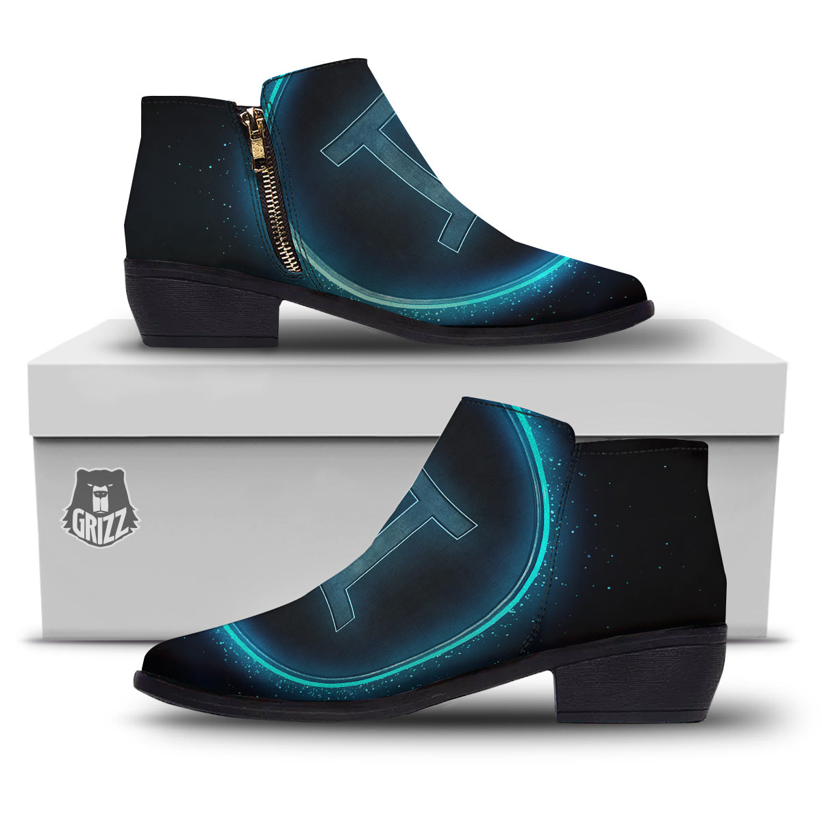 Zodiac Sign Blue Gemini Print Ankle Boots-grizzshop