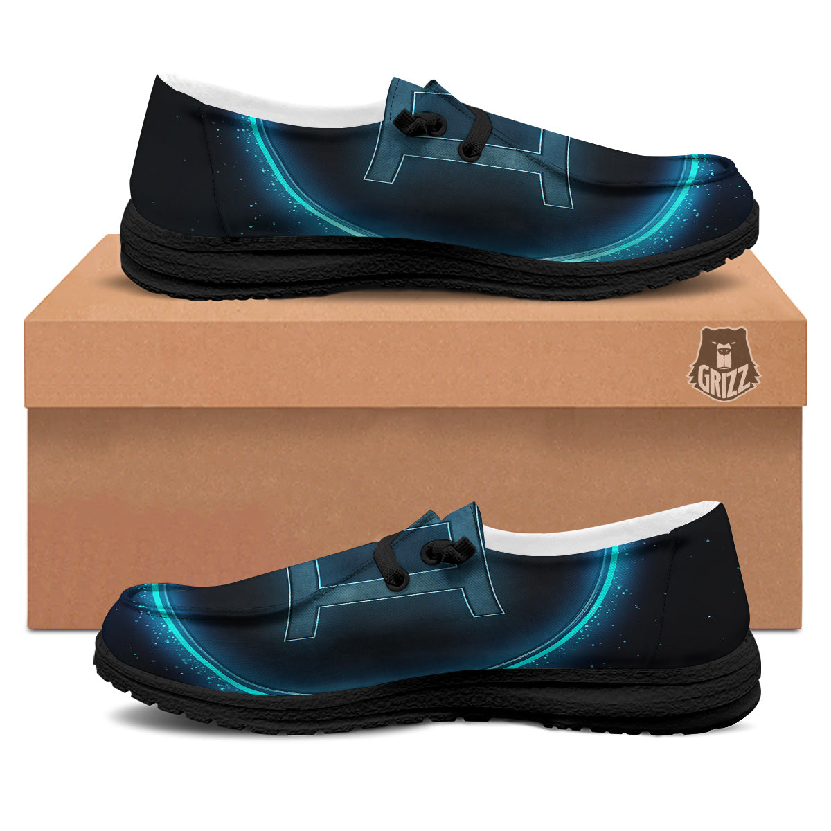 Zodiac Sign Blue Gemini Print Black Loafers-grizzshop