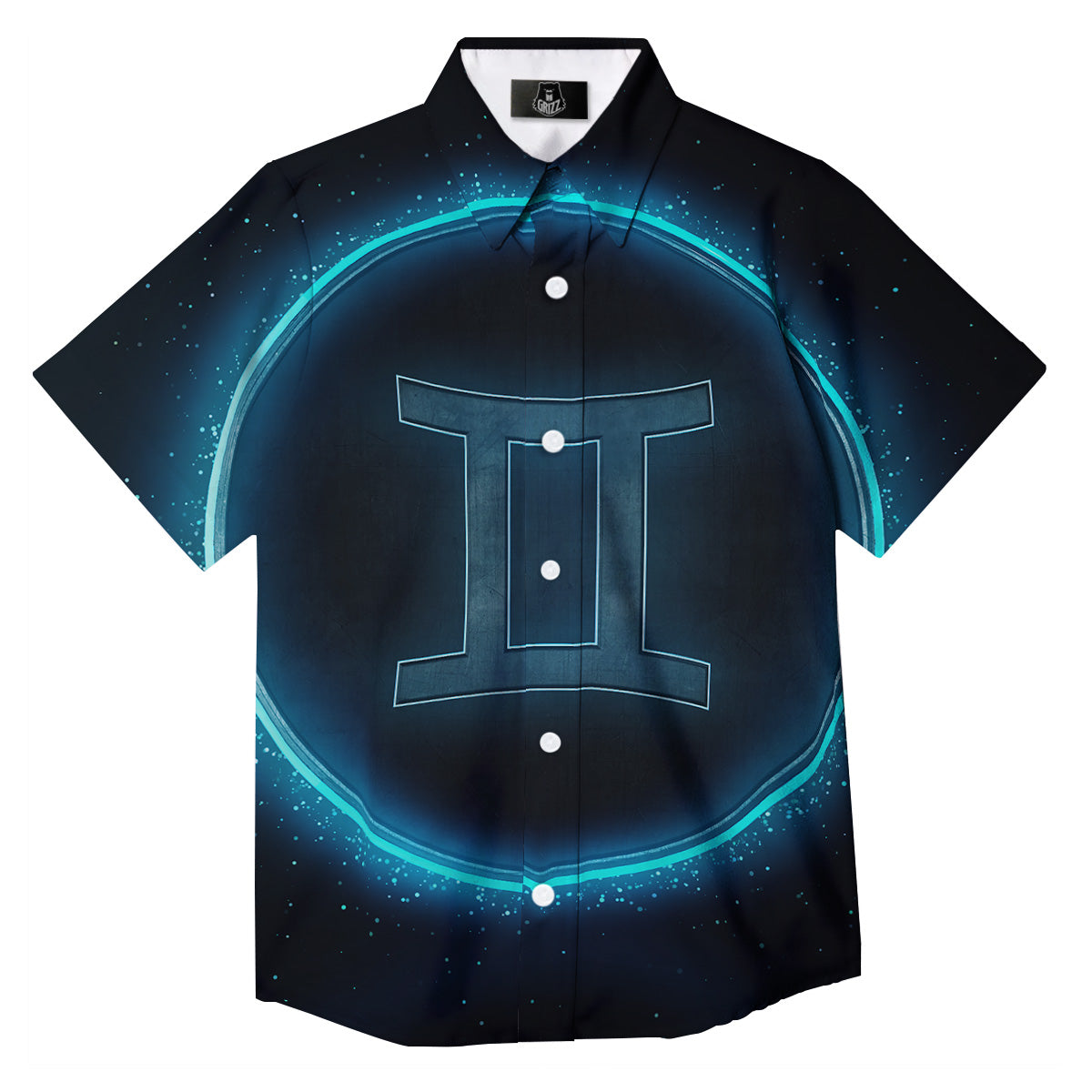 Zodiac Sign Blue Gemini Print Button Up Shirt-grizzshop