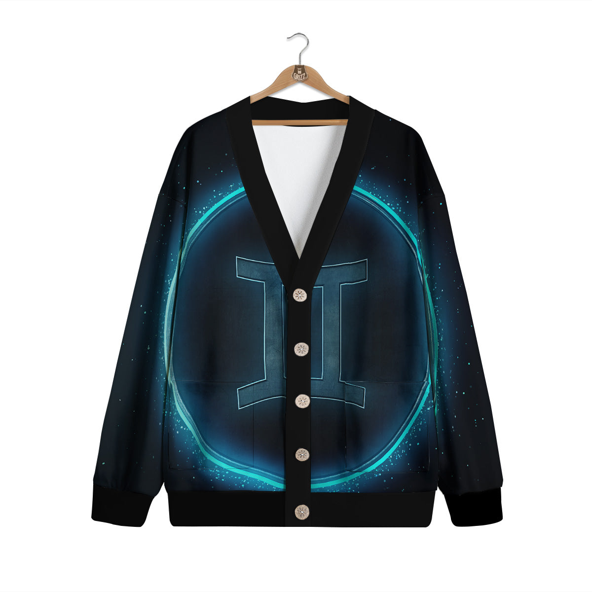 Zodiac Sign Blue Gemini Print Cardigan-grizzshop