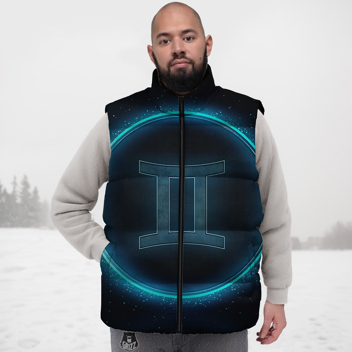 Zodiac Sign Blue Gemini Print Down Vest