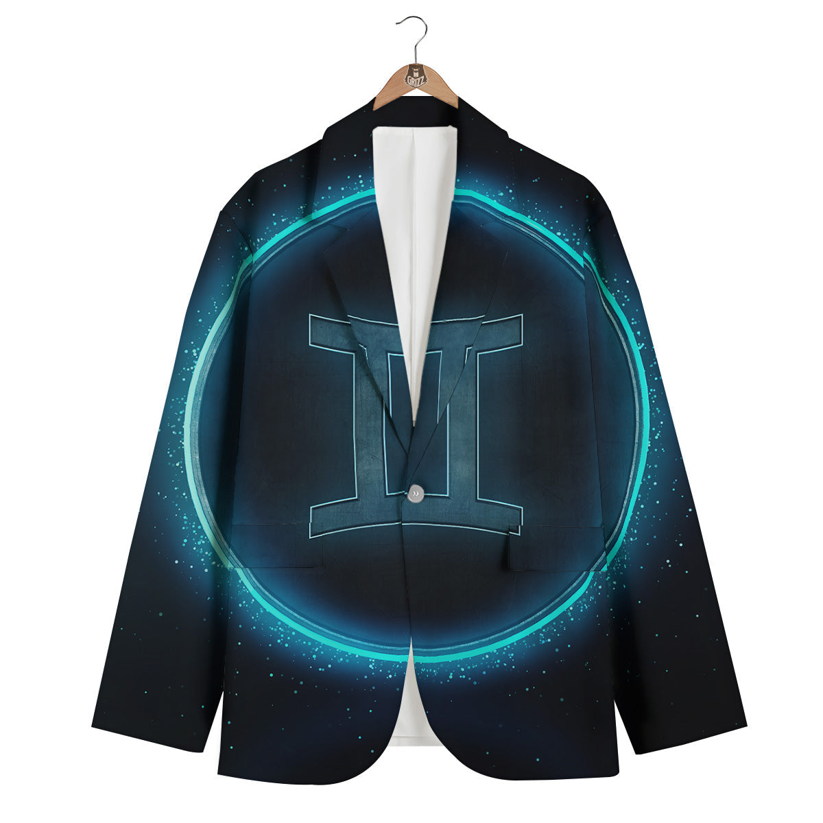 Zodiac Sign Blue Gemini Print Men's Blazer-grizzshop