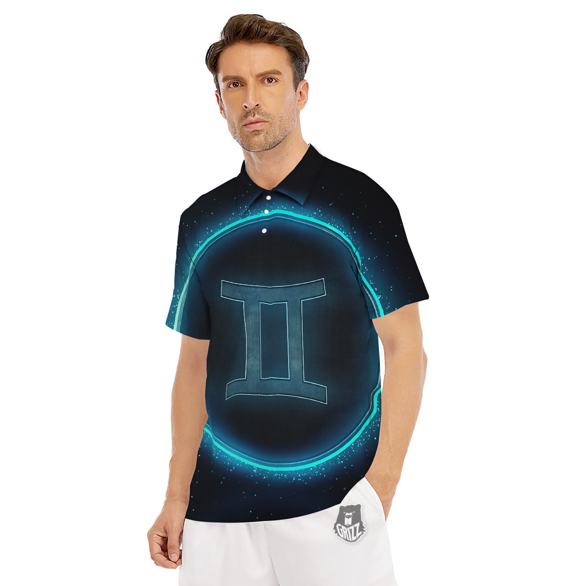 Zodiac Sign Blue Gemini Print Men's Golf Shirts-grizzshop