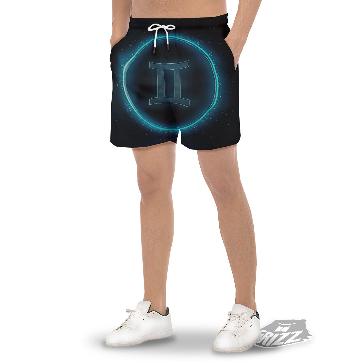 Zodiac Sign Blue Gemini Print Men's Gym Shorts-grizzshop