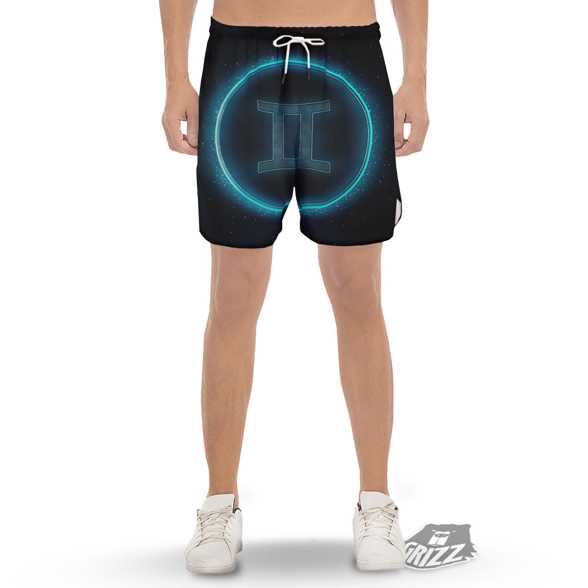 Zodiac Sign Blue Gemini Print Men's Gym Shorts-grizzshop