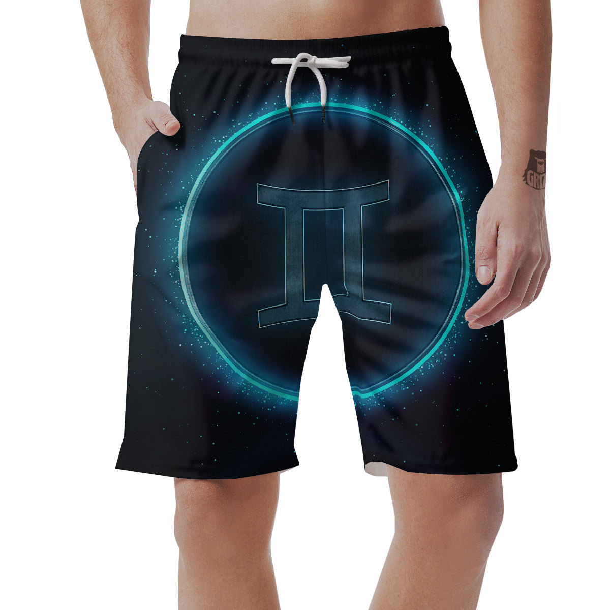 Zodiac Sign Blue Gemini Print Men's Shorts-grizzshop