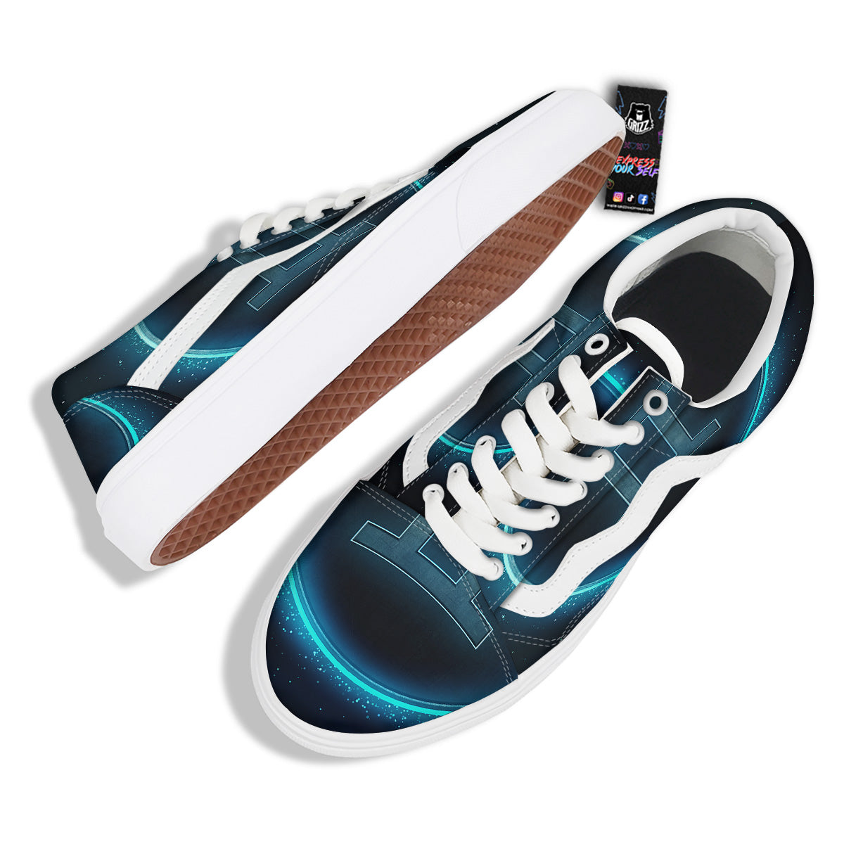 Zodiac Sign Blue Gemini Print Skate Shoes-grizzshop