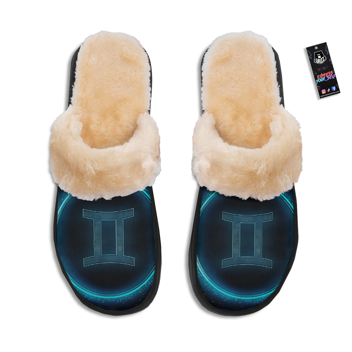 Zodiac Sign Blue Gemini Print Slippers-grizzshop