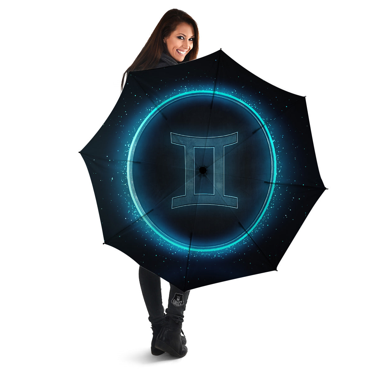 Zodiac Sign Blue Gemini Print Umbrella-grizzshop