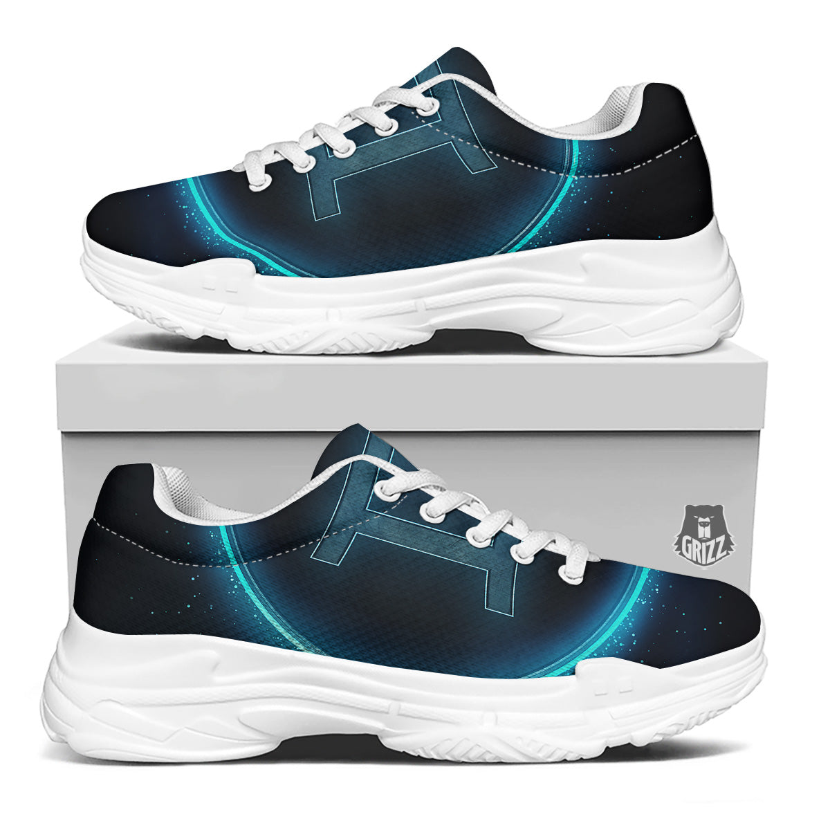 Zodiac Sign Blue Gemini Print White Chunky Shoes-grizzshop
