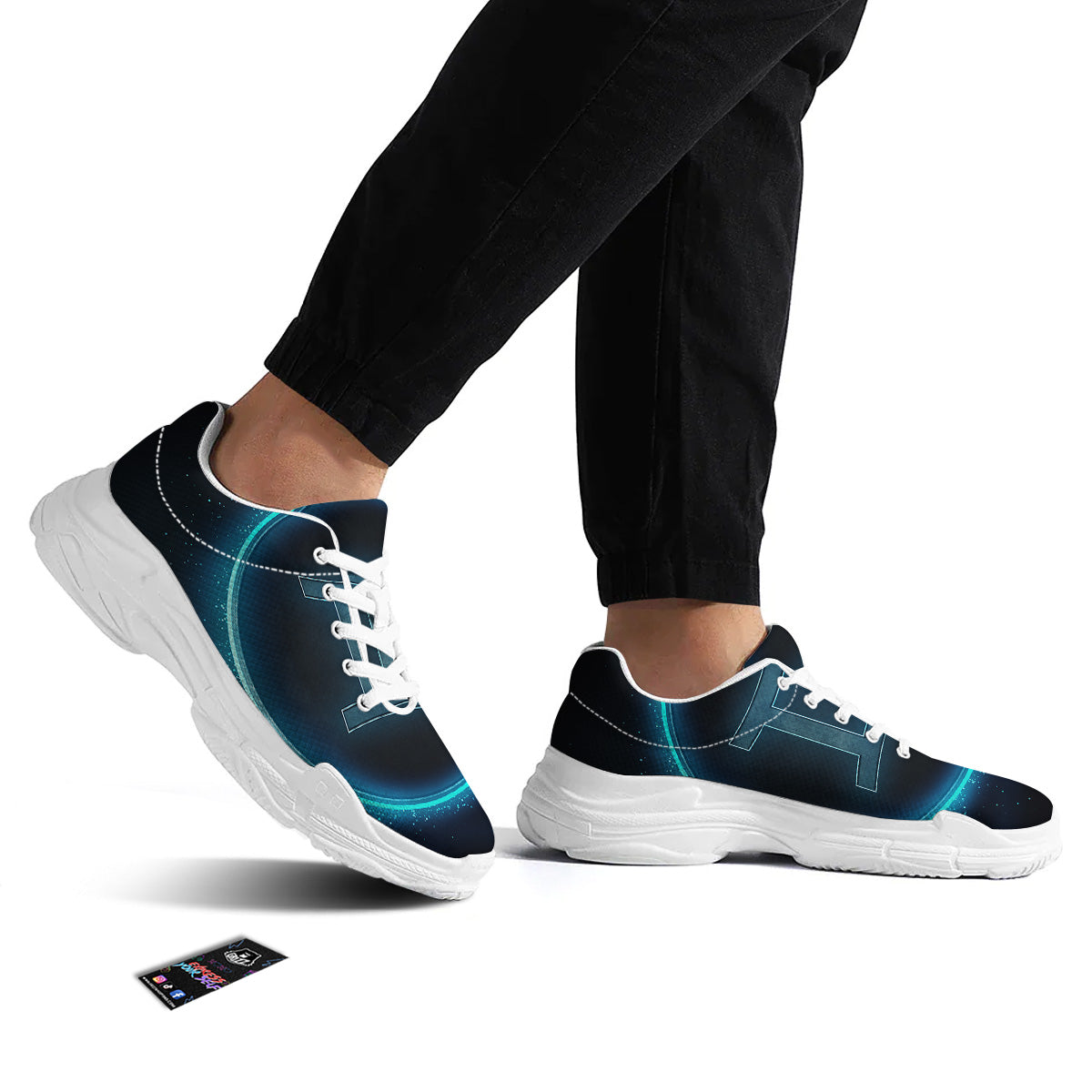 Zodiac Sign Blue Gemini Print White Chunky Shoes-grizzshop