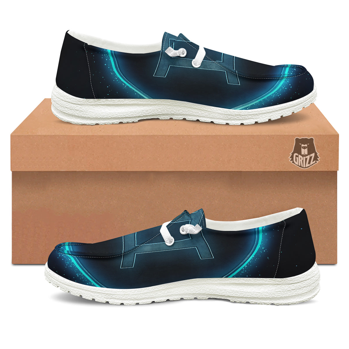 Zodiac Sign Blue Gemini Print White Loafers-grizzshop