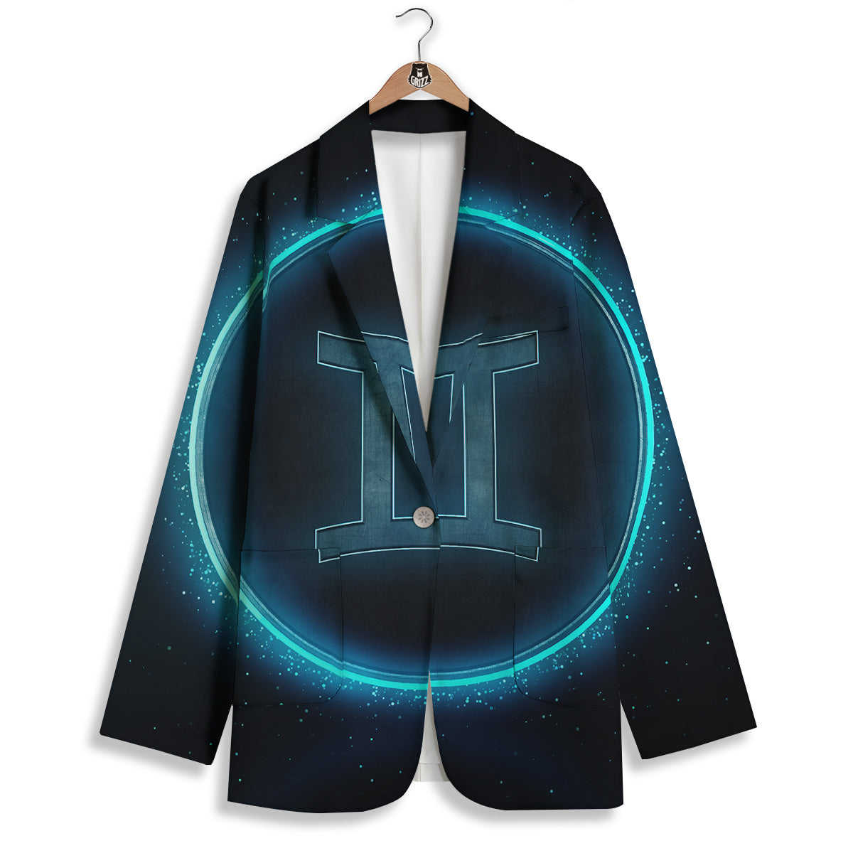 Zodiac Sign Blue Gemini Print Women's Blazer-grizzshop