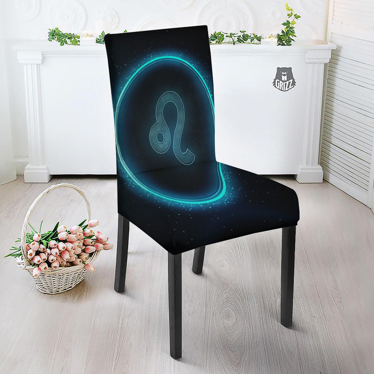 Zodiac Sign Blue Leo Print Dining Chair Slipcover-grizzshop