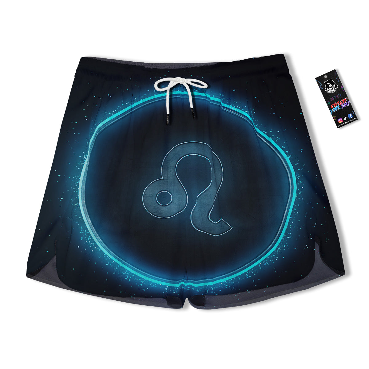 Zodiac Sign Blue Leo Print Men's Running Shorts-grizzshop