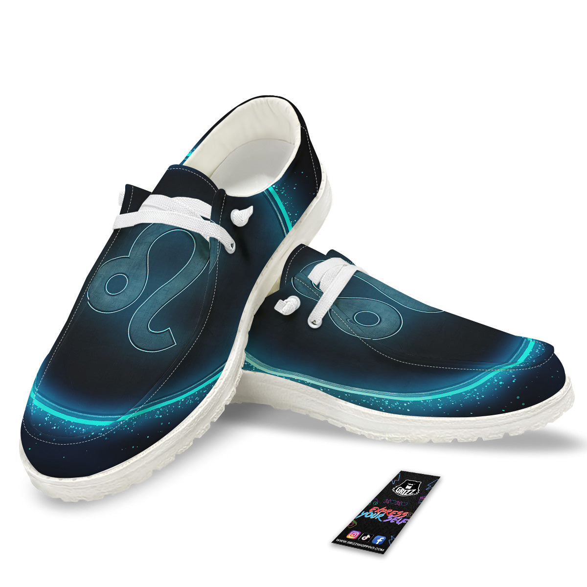 Zodiac Sign Blue Leo Print White Loafers-grizzshop